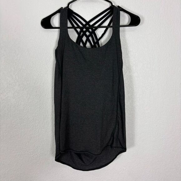 Lululemon Free To Be Wild Striped Grey Tank Top with Black Strappy Back Sports B - Picture 1 of 5